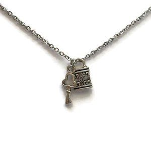 Skeleton Key and Lock Necklace Tibetan Silver Charm Stainless Steel 4for$20